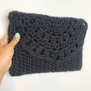 DS Vintage Black Boho Festival Crochet Clutch Bag OS